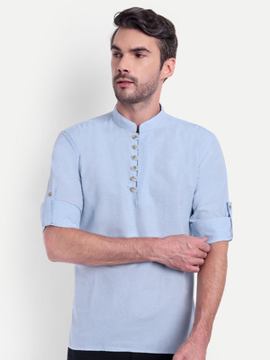 Classycollar Men Solid Straight Kurta(Light Blue)