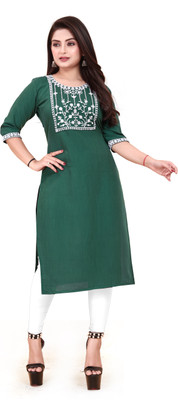 AKK Enterprise Women Embroidered A-line Kurta(Green)