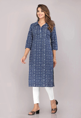 Kannahi Women Printed Straight Kurta(Blue)