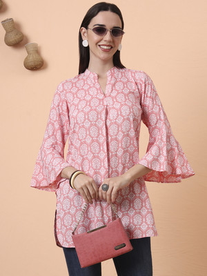 Tissu Women Printed Straight Kurta(Pink)