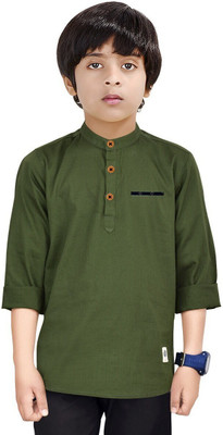 MADE IN THE SHADE Boys Self Design Straight Kurta(Dark Green)
