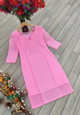 GUFRINA Women Embroidered Straight Kurta(White)