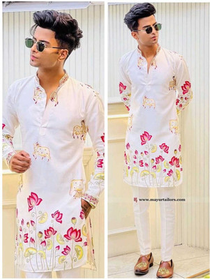 CRYSTALREVENUE Men Embroidered Straight Kurta(Multicolor)