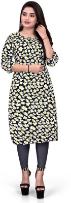zindora Women Printed Straight Kurta(Black)