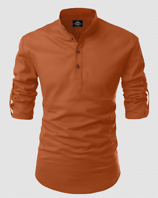 Fashion Marts Men Solid Straight Kurta(Brown)