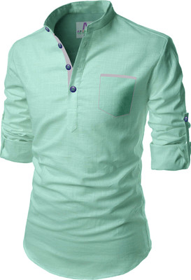 Apektra Men Solid Pathani Kurta(Light Green)