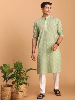Shvaas By Vastramay Men Printed Straight Kurta(Green)