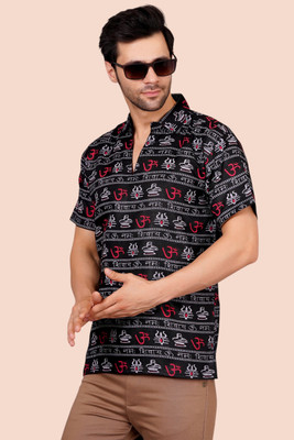 KIPEKEE Men Printed Straight Kurta(Black)