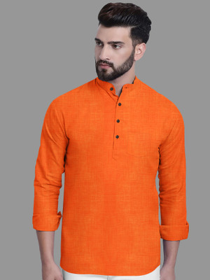 MASCON TRaDER Men Striped Straight Kurta(Orange)