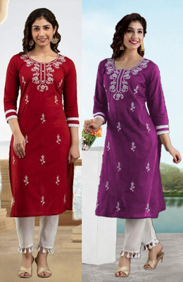 SISTO Women Embroidered Straight Kurta(Multicolor)