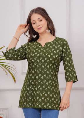 ARZOO Women Floral Print Tunic Kurta(Green)