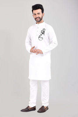 nightron Men Self Design Straight Kurta(White)