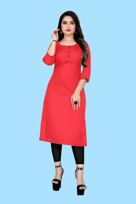HouseOfCommon Women Solid A-line Kurta(Red)