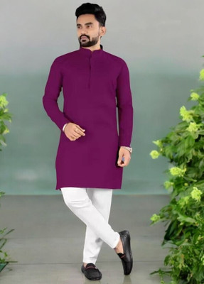 Krisha trend Men Solid Straight Kurta(Purple)