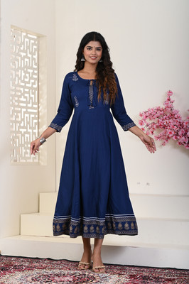 saadgee Women Printed Anarkali Kurta(Blue)