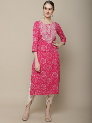 Sangria Women Printed Straight Kurta(Pink)