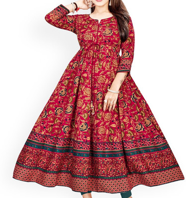 Lakhdatar Fashion Women Floral Print, Printed Anarkali Kurta(Red)