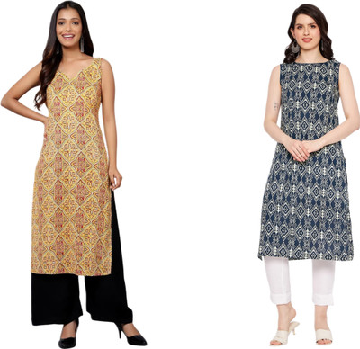 KAUTAQI Women Printed Straight Kurta(Multicolor)