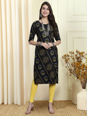 EthnicBasket Women Printed A-line Kurta(Black)
