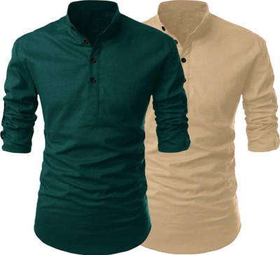 Fashion Marts Men Solid Straight Kurta(Beige, Green)