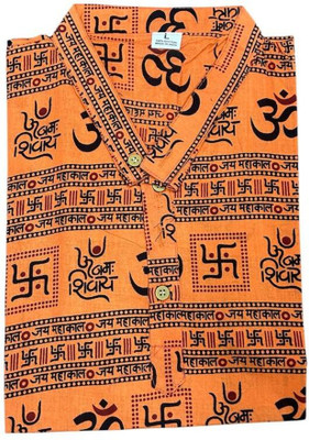 Heer Vista Men Printed Straight Kurta(Orange)