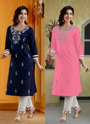 SISTO Women Chikan Embroidery A-line Kurta(Multicolor)