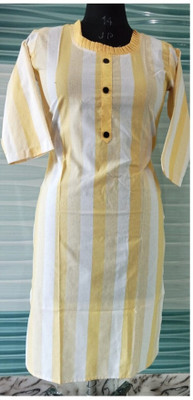 shadowenterpris Women Printed Straight Kurta(Yellow, White)