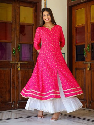 Yash Gallery Women Floral Print Anarkali Kurta(Pink)