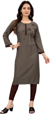 yatri enterprise Women Embroidered Flared Kurta(Grey)