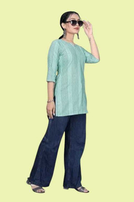 Rangrasiya Creation Women Striped A-line Kurta(Blue)