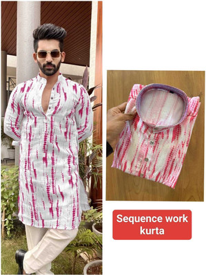 DIAMOND CLUSTER Men Printed Straight Kurta(Pink)