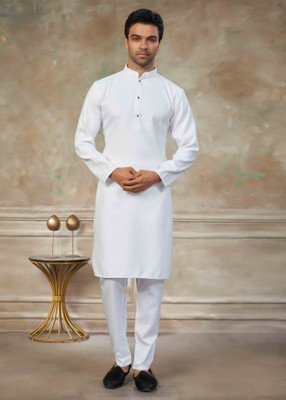 Outluk Men Self Design Straight Kurta(White)