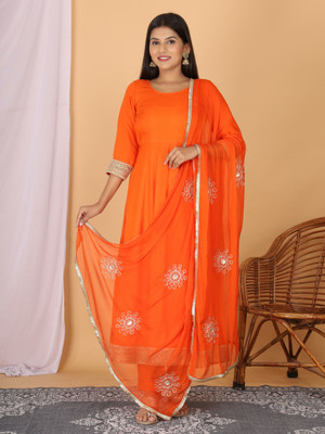 Siddiqa Creation Women Embroidered Anarkali Kurta(Orange)