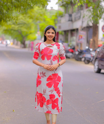 Vraj Women Printed A-line Kurta(Grey, Red)