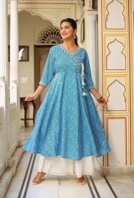 IKRASS Women Leheriya Anarkali Kurta(Blue)