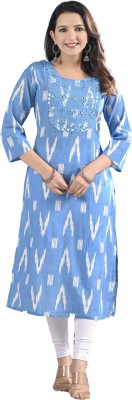 Ramkudi Women Embroidered Straight Kurta(Light Blue)