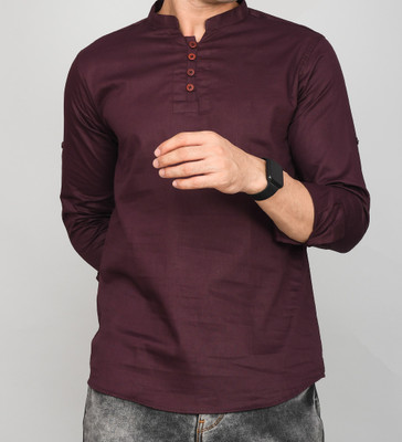 WearCulture Men Solid Straight Kurta(Purple, Maroon)