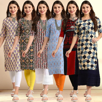 1 Stop Fashion Women Printed Straight Kurta(Multicolor)