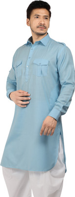 K Royals Men Self Design Pathani Kurta(Light Blue)