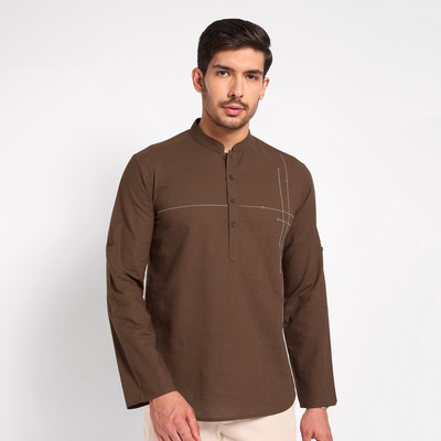 Indus Route by Pantaloons Men Solid A-line Kurta(Brown)