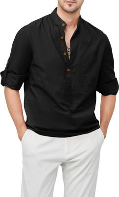 ZIRPIX Men Solid Straight Kurta(Black)