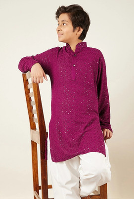 AJ Dezines Boys Self Design Straight Kurta(Purple)