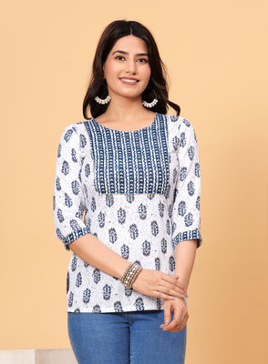 sarswa Women Printed Cape Top Kurta(Light Blue)