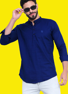 GRITSMAD Men Solid Straight Kurta(Dark Blue)