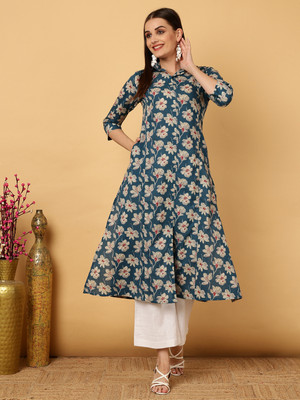 Gulmohar Jaipur Women Printed A-line Kurta(Blue)