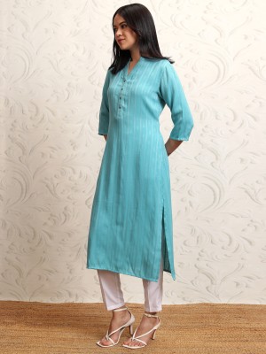 Vishudh Women Solid Straight Kurta(Blue)