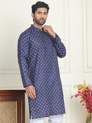 ANOUK Men Printed Straight Kurta(Blue)