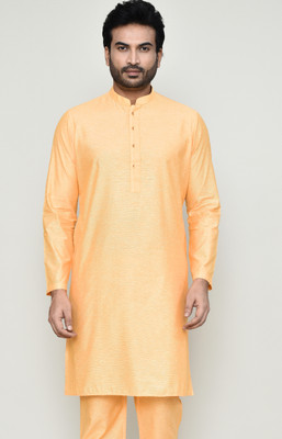 POLY2FAB Men Self Design Straight Kurta(Yellow)