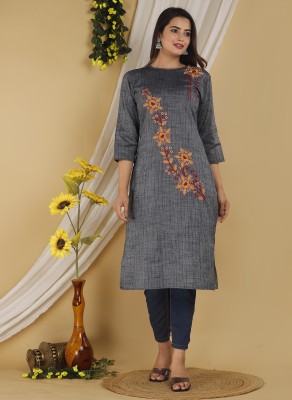 Mehsoos Women Embroidered Straight Kurta(Grey)