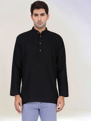 Moda Rapido Men Solid Straight Kurta(Black)